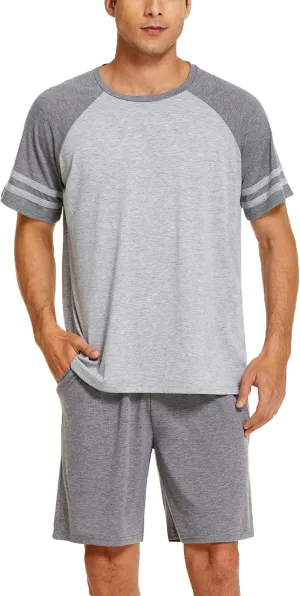 Ekouaer Mens Pajama Short Sets Short Sleeve Crewneck Pajama Lounge Set Raglan Sleepwear
