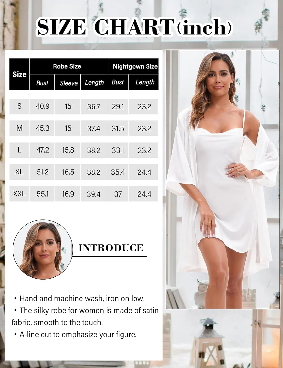 EPLAZA Bride Robe for Wedding Day Set Bridal Robe with Silk Sexy Lingerie for Wedding Bridal Bachelorette Party Getting Ready
