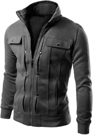 evzosrz Mens Zip Up Jackets Sweatshirts Fashion Casual Slim Fit Faux Leather Bombers Warm Fall Winter Motorcycle Lapel Coats