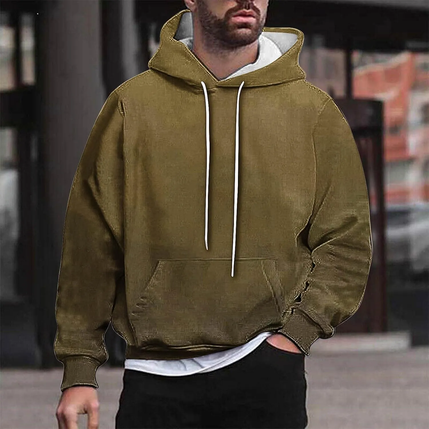 Finelylove Hoodies for Men Loose Fit Gradient Hoodies Pullover Long Sleeve Hooded Collar Drawstring Casual Sweatshirt