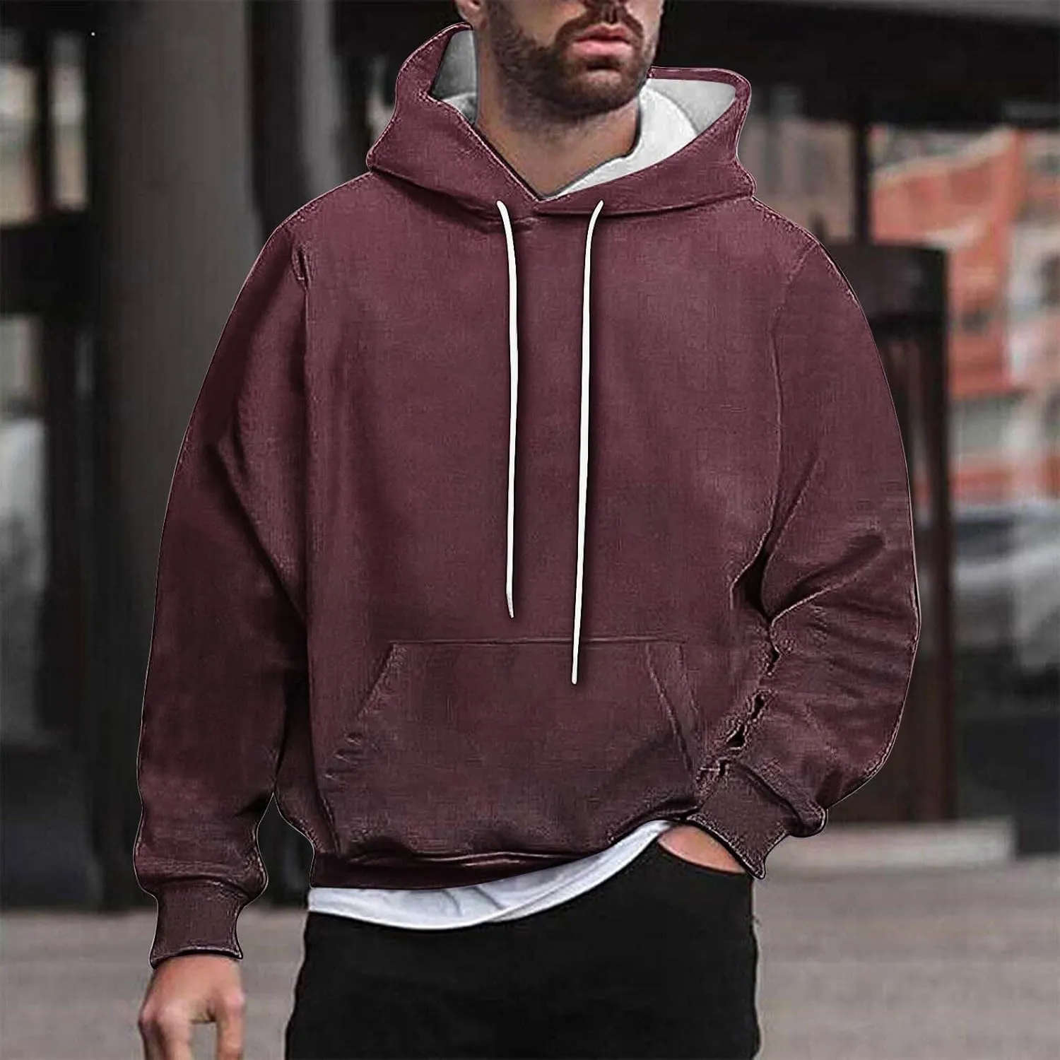 Finelylove Hoodies for Men Loose Fit Gradient Hoodies Pullover Long Sleeve Hooded Collar Drawstring Casual Sweatshirt