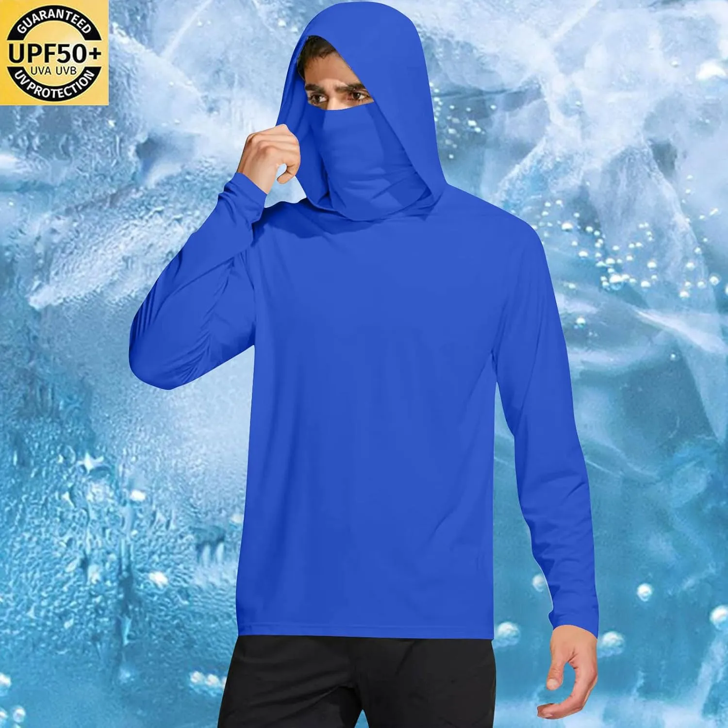 Fishing Hoodies for Men with Face Mask Sun Protection Hiking Hoodie Shirt Upf 50  Long Sleeve T-Shirts Lightweight M-3XL