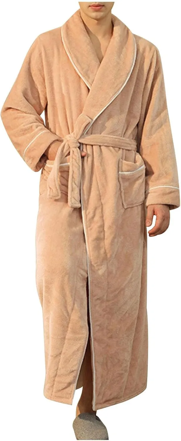 Fleece Bathrobe Women's Flannel Pajama Robe Unisex Solid Color Nightgown Soft Sleepwear Warm Nightwear Long Pyjamas