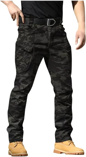 Flex Camo Tactical Waterproof Pants Mens Cargo Pants Relaxed Fit Stretch Waist Carpenter Pants Hiking Utility Pants