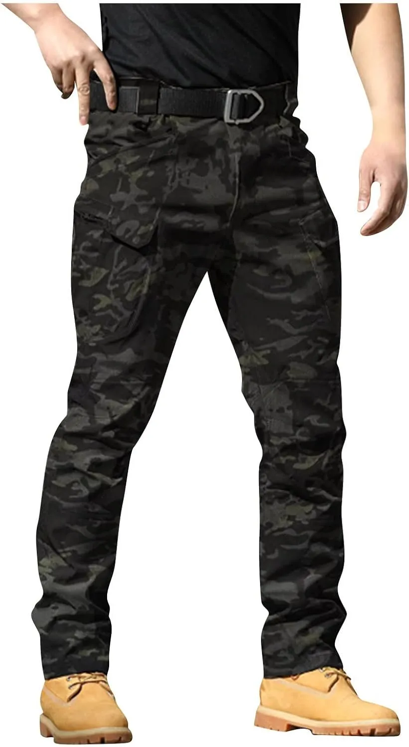 Flex Camo Tactical Waterproof Pants Mens Cargo Pants Relaxed Fit Stretch Waist Carpenter Pants Hiking Utility Pants
