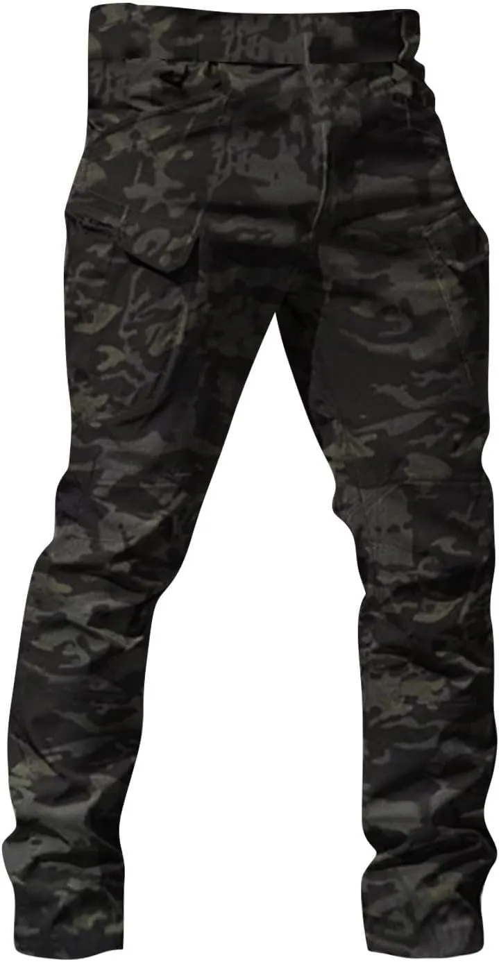 Flex Camo Tactical Waterproof Pants Mens Cargo Pants Relaxed Fit Stretch Waist Carpenter Pants Hiking Utility Pants