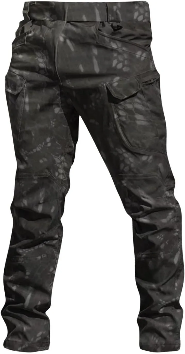 Flex Camo Tactical Waterproof Pants Mens Cargo Pants Relaxed Fit Stretch Waist Carpenter Pants Hiking Utility Pants