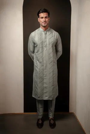Frost Blue Panel Pintuck Kurta set