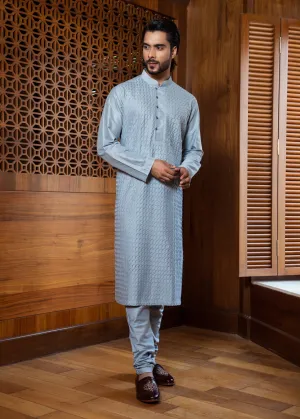 Frost Blue Shell Tucks Kurta Set