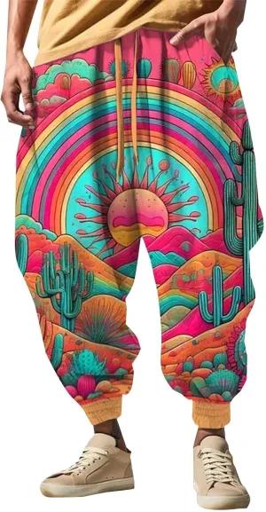 Funny Pattern Hippie Harem Pants for Men Baggy Loose Yoga Lounge Pants Hip Hop Aladdin Boho Drop Crotch Trousers