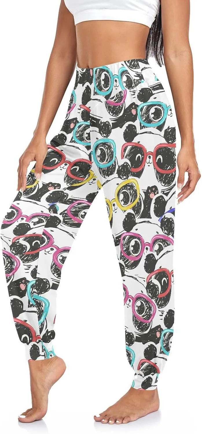 Fustylead Panda Wear Glasses Womens Jogger Harem Pants Boho Yoga Dancing Sweatpants