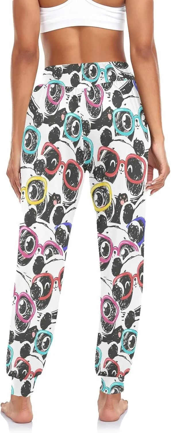 Fustylead Panda Wear Glasses Womens Jogger Harem Pants Boho Yoga Dancing Sweatpants