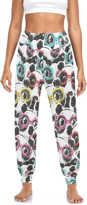 Fustylead Panda Wear Glasses Womens Jogger Harem Pants Boho Yoga Dancing Sweatpants