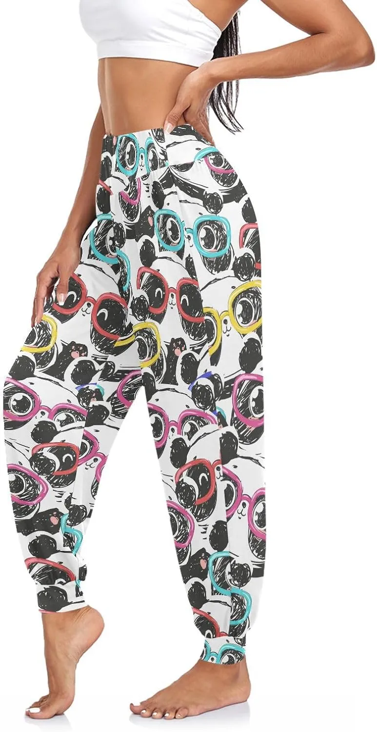 Fustylead Panda Wear Glasses Womens Jogger Harem Pants Boho Yoga Dancing Sweatpants