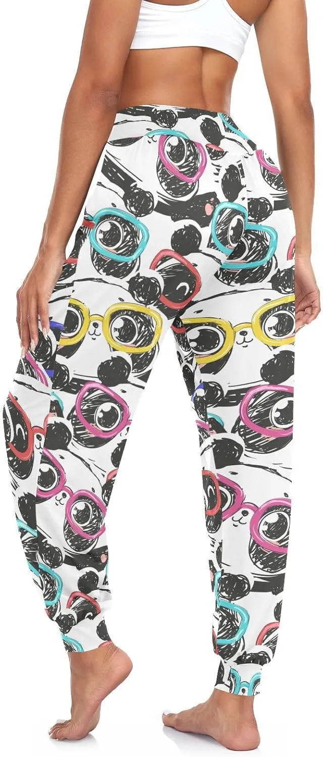 Fustylead Panda Wear Glasses Womens Jogger Harem Pants Boho Yoga Dancing Sweatpants
