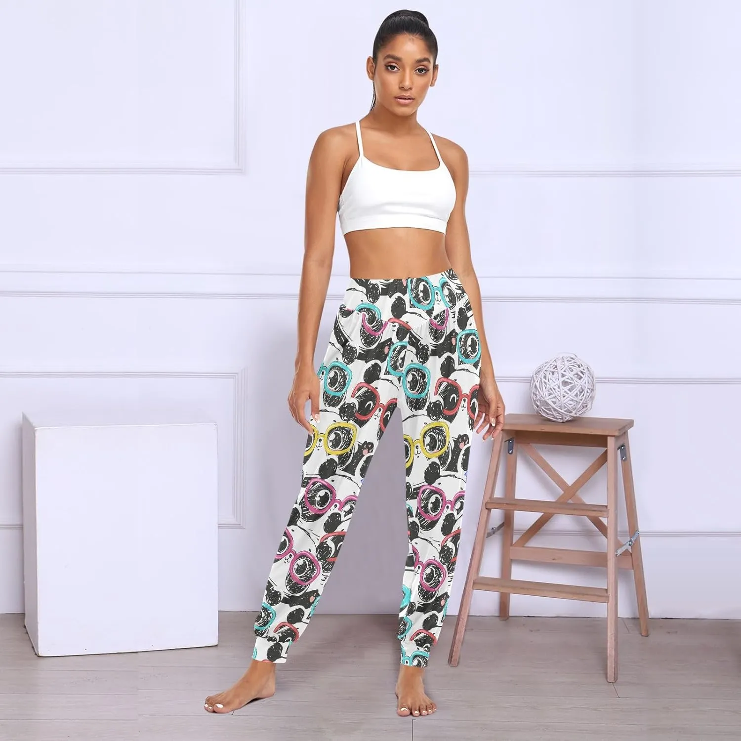 Fustylead Panda Wear Glasses Womens Jogger Harem Pants Boho Yoga Dancing Sweatpants