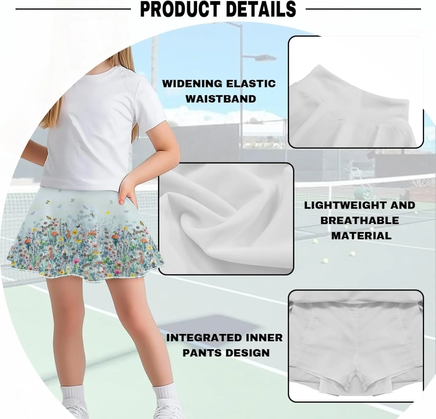 Girls Athletic Skort with Pocket 5-14 Years Sports Skirt Casual Daily Wear Outdoor Activities