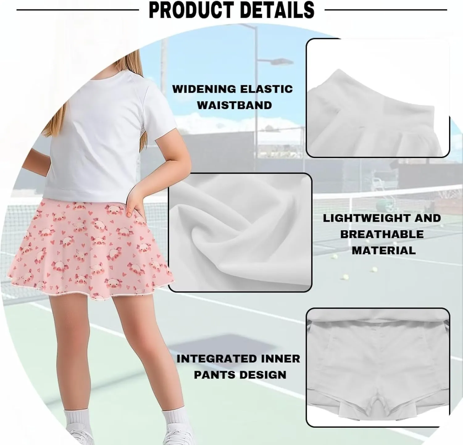 Girls Athletic Skort with Pocket 5-14 Years Sports Skirt Casual Daily Wear Outdoor Activities