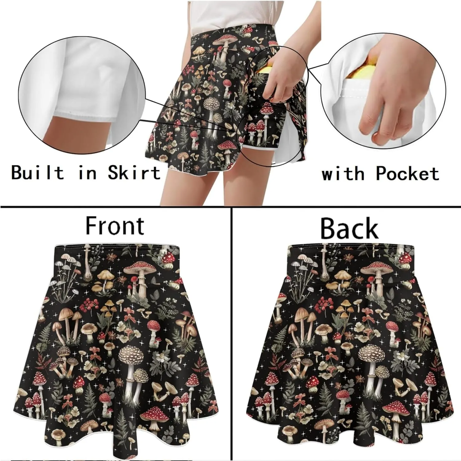 Girls Athletic Skort with Pocket 5-14 Years Sports Skirt Casual Daily Wear Outdoor Activities