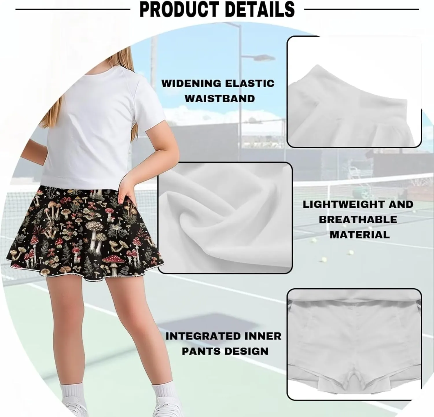 Girls Athletic Skort with Pocket 5-14 Years Sports Skirt Casual Daily Wear Outdoor Activities