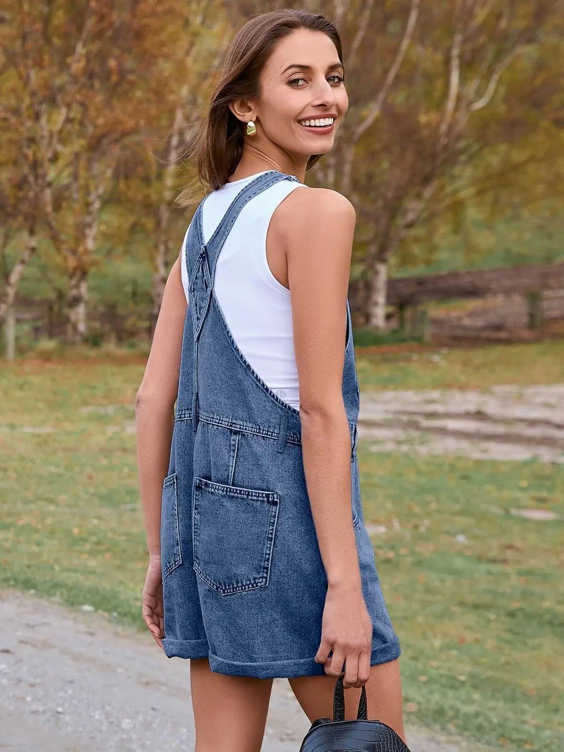 Glamaker Denim Overall Shorts for Women Casual Denim Romper Jean Short Overalls Loose Fit Denim Jumpsuit Summer Outfits