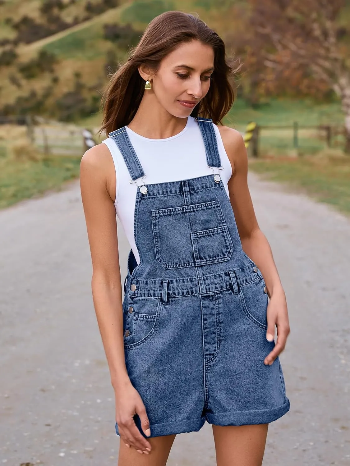 Glamaker Denim Overall Shorts for Women Casual Denim Romper Jean Short Overalls Loose Fit Denim Jumpsuit Summer Outfits