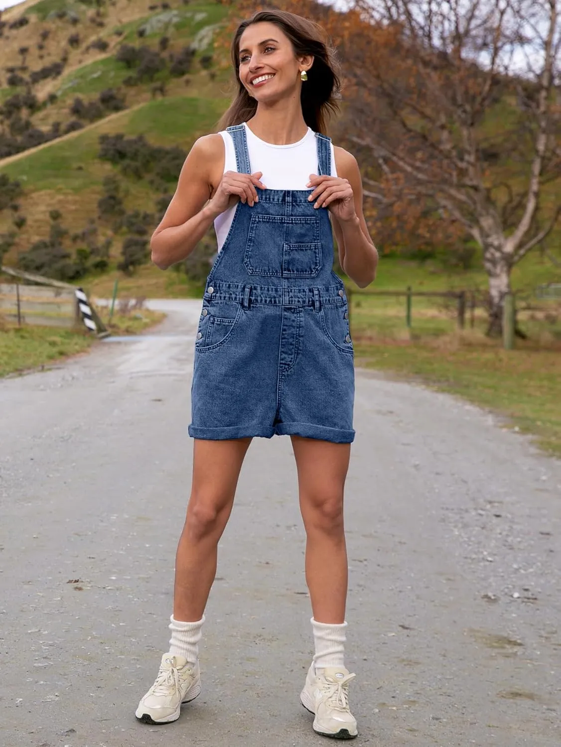 Glamaker Denim Overall Shorts for Women Casual Denim Romper Jean Short Overalls Loose Fit Denim Jumpsuit Summer Outfits