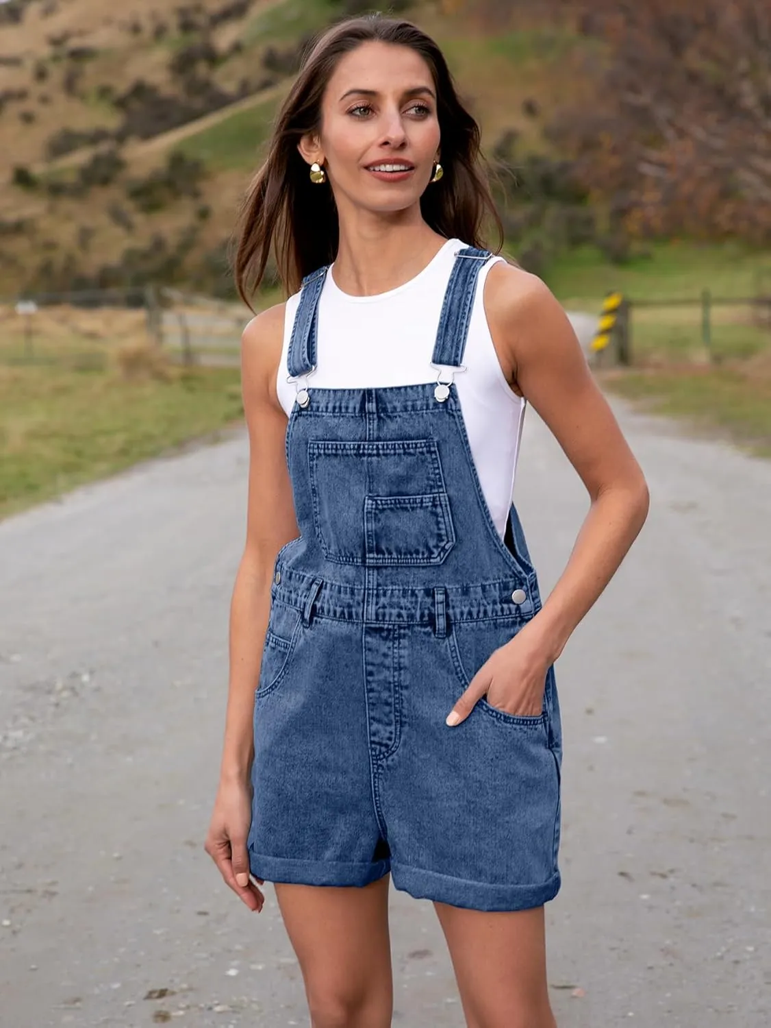 Glamaker Denim Overall Shorts for Women Casual Denim Romper Jean Short Overalls Loose Fit Denim Jumpsuit Summer Outfits
