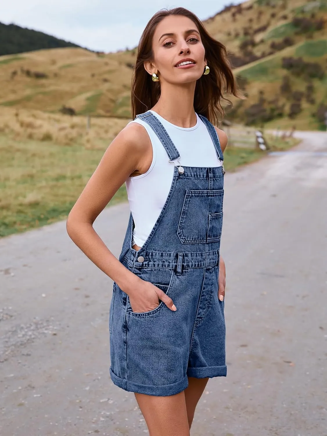Glamaker Denim Overall Shorts for Women Casual Denim Romper Jean Short Overalls Loose Fit Denim Jumpsuit Summer Outfits