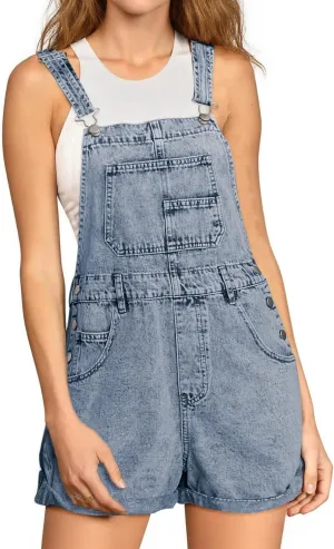 Glamaker Denim Overall Shorts for Women Casual Denim Romper Jean Short Overalls Loose Fit Denim Jumpsuit Summer Outfits