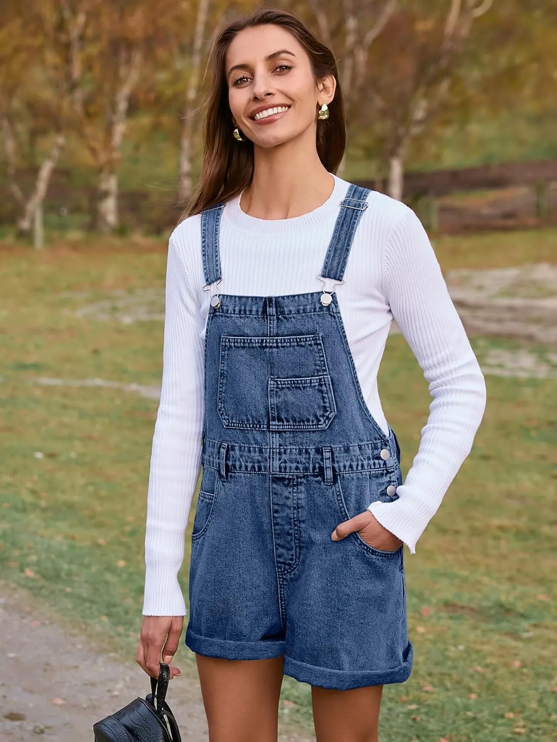 Glamaker Denim Overall Shorts for Women Casual Denim Romper Jean Short Overalls Loose Fit Denim Jumpsuit Summer Outfits