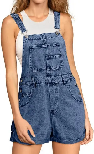 Glamaker Denim Overall Shorts for Women Casual Denim Romper Jean Short Overalls Loose Fit Denim Jumpsuit Summer Outfits