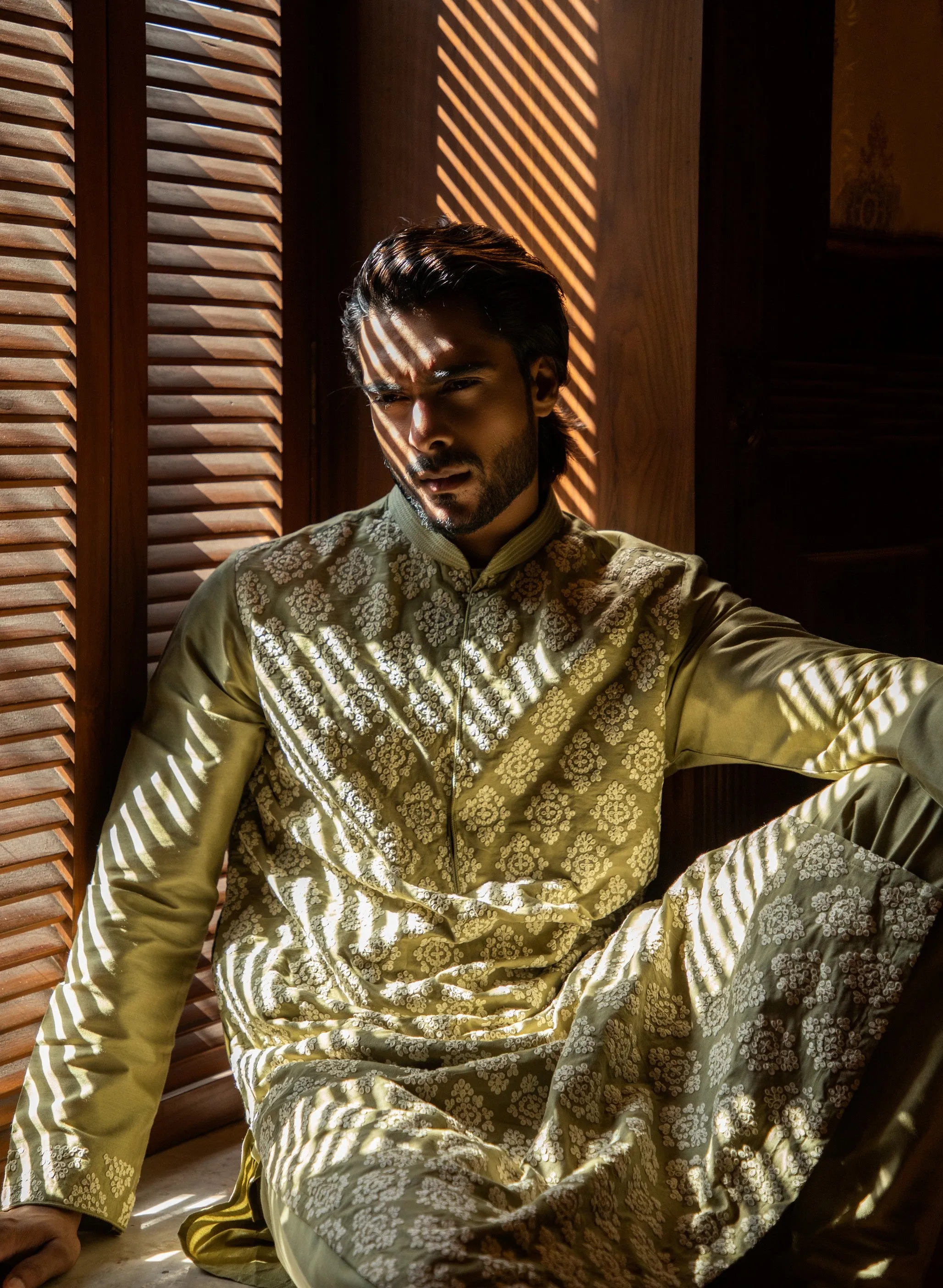 Green floral Embroidered Kurta Set