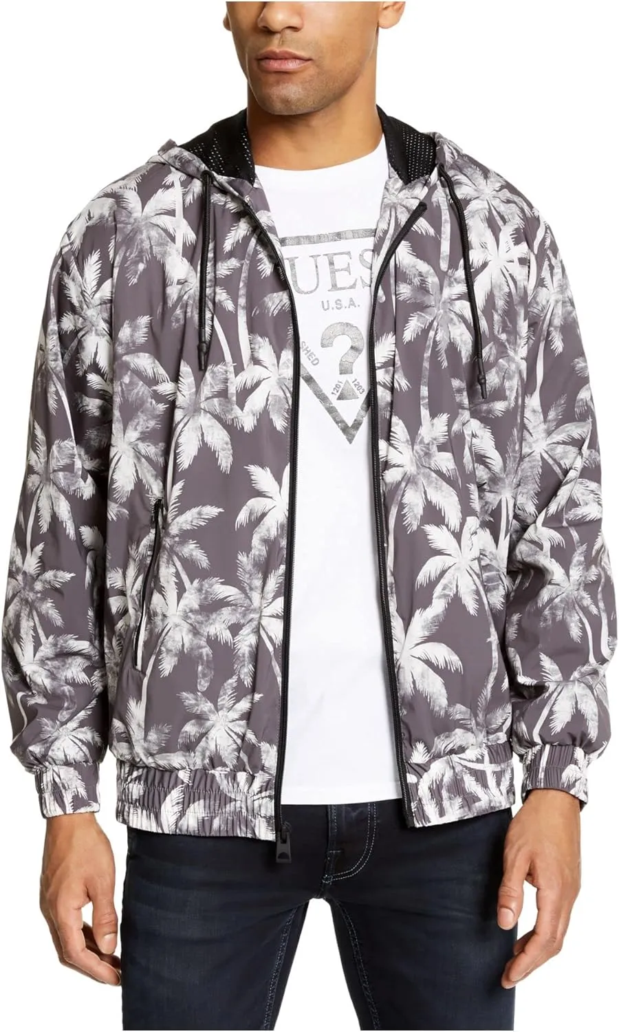 GUESS Mens Gray Wind Breaker Jacket S