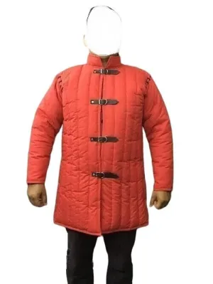 Handmade medieval cotton padded gambeson Red color cotton padded jacket Red color cotton padded coat Full sleeve cotton padded gambeson (XL)