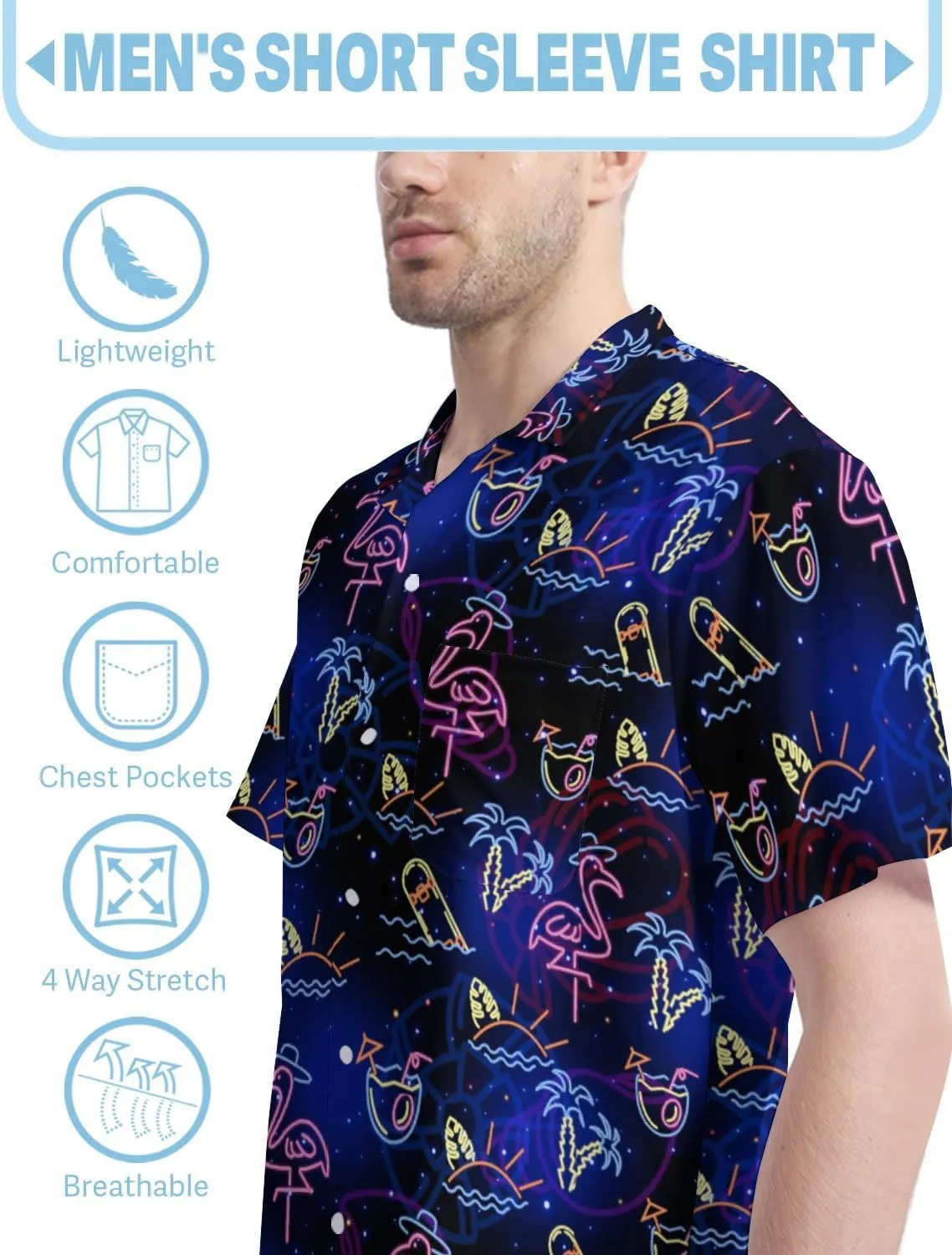 Hawaiian Shirt for Men Casual Button Down Shirt Short Sleeve Aloha Beach Shirt Party Shirt