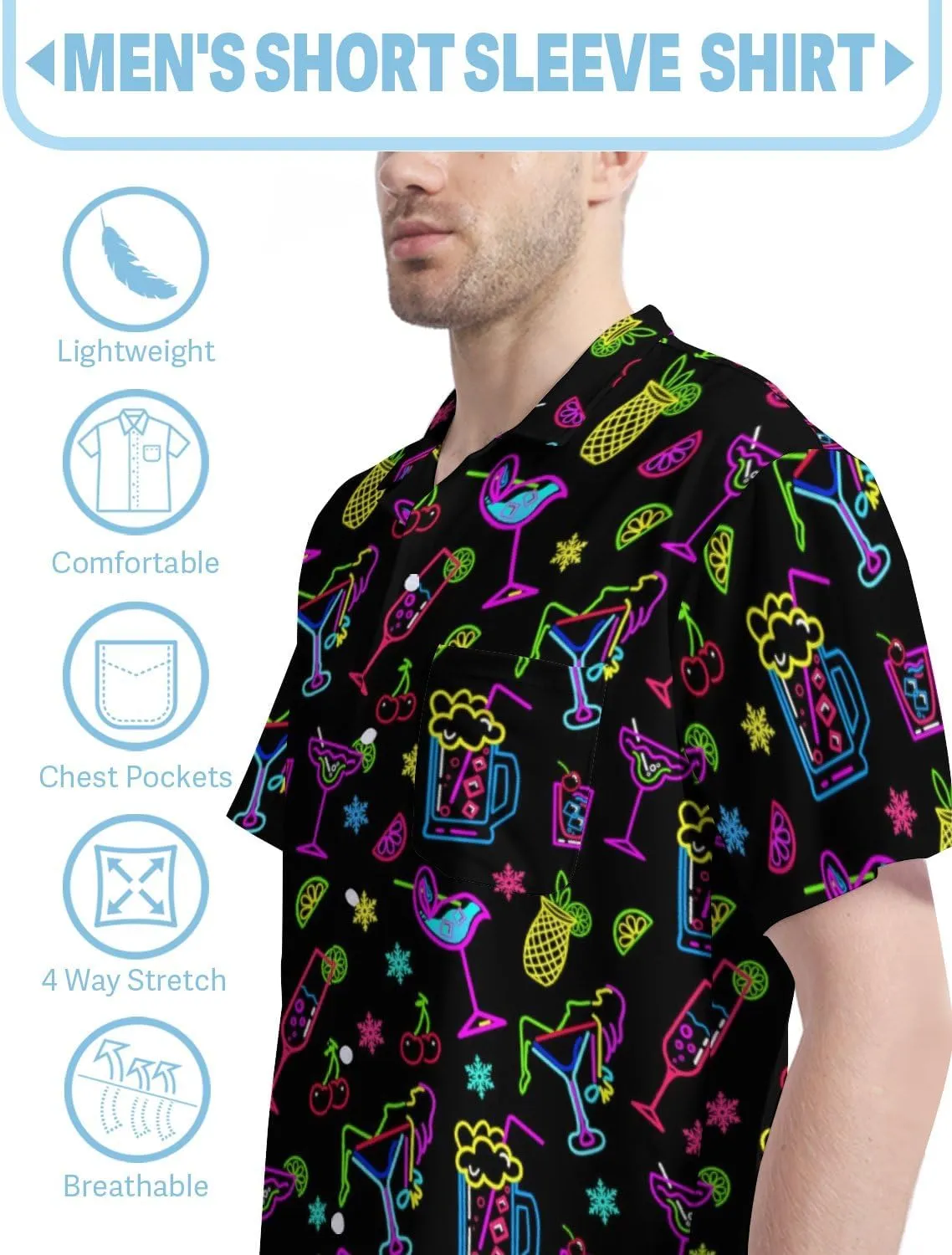 Hawaiian Shirt for Men Casual Button Down Shirt Short Sleeve Aloha Beach Shirt Party Shirt