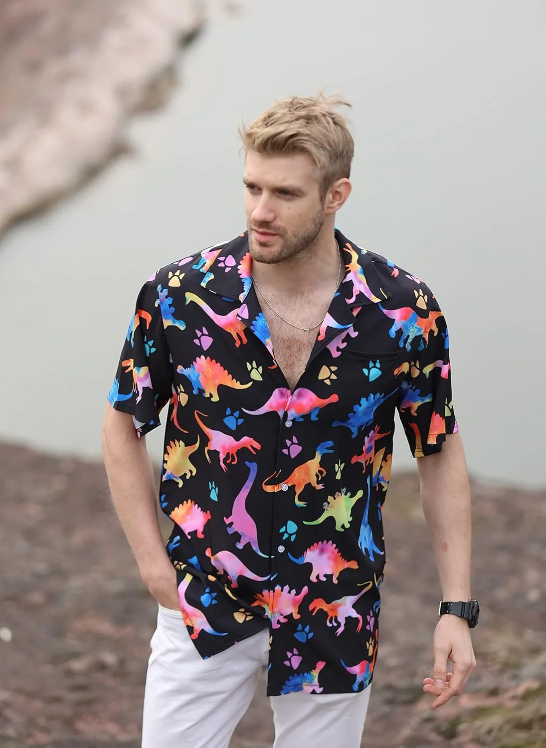 Hawaiian Shirt for Men Casual Button Down Shirt Short Sleeve Aloha Beach Shirt Party Shirt