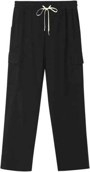 Heavyweight Corduroy Cargo Pants for Men Elastic Waisted Stretch Casual Sweatpants Wide Straight Leg Joggers with Pockets