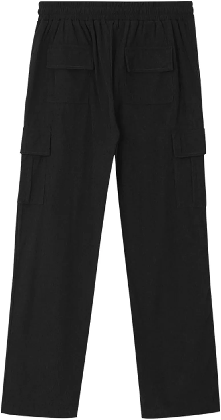 Heavyweight Corduroy Cargo Pants for Men Elastic Waisted Stretch Casual Sweatpants Wide Straight Leg Joggers with Pockets