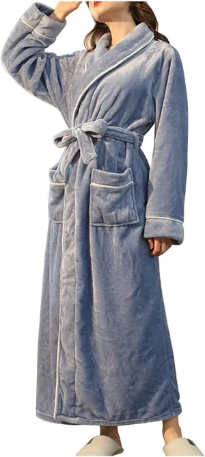 HGps8w Full Length Fuzzy Robe for Women Plush Robe Flannel Fleece Bathrobe Long Warm Shawl Housecoat with Pockets