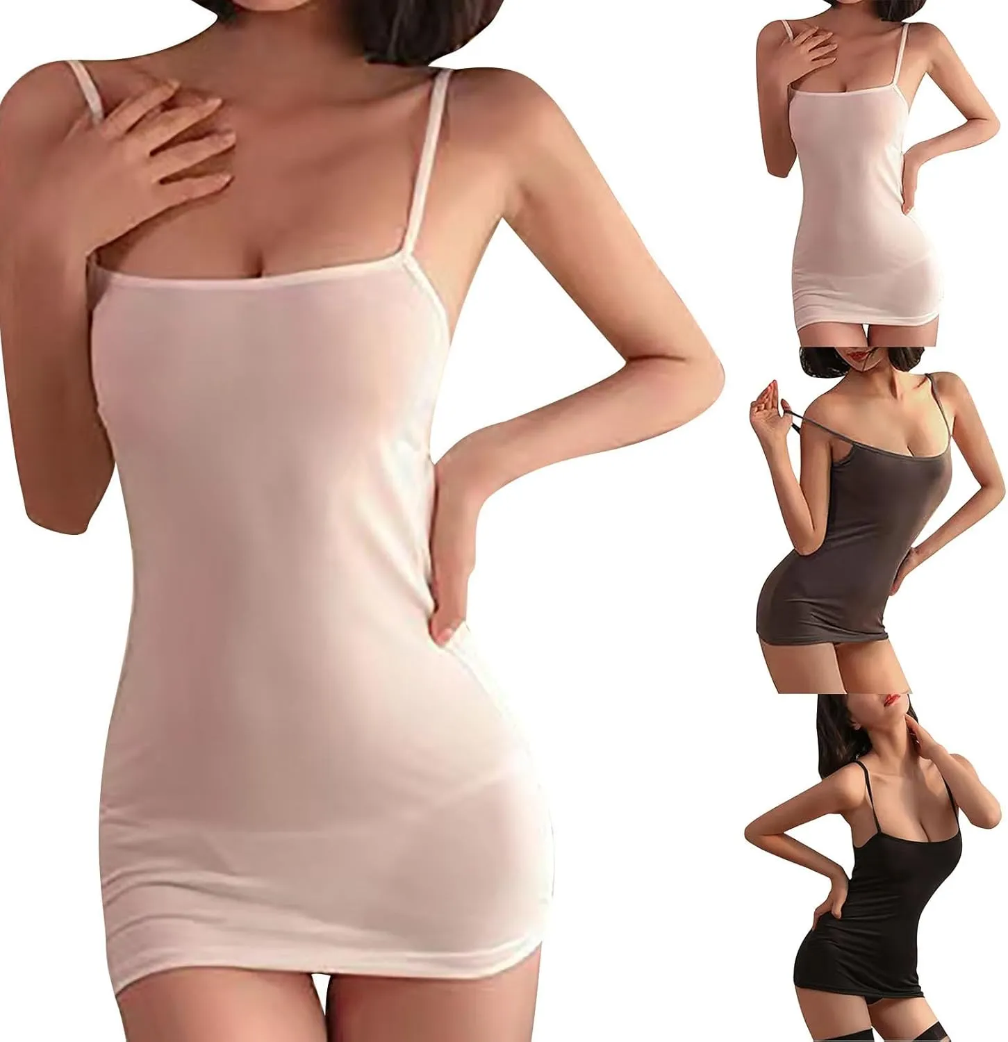 HGps8w Women's Sheer Full Slip, Sexy Spaghetti Strap Under Dress Camisole Mini Slip Dress Naughty Babydoll Sleepwear