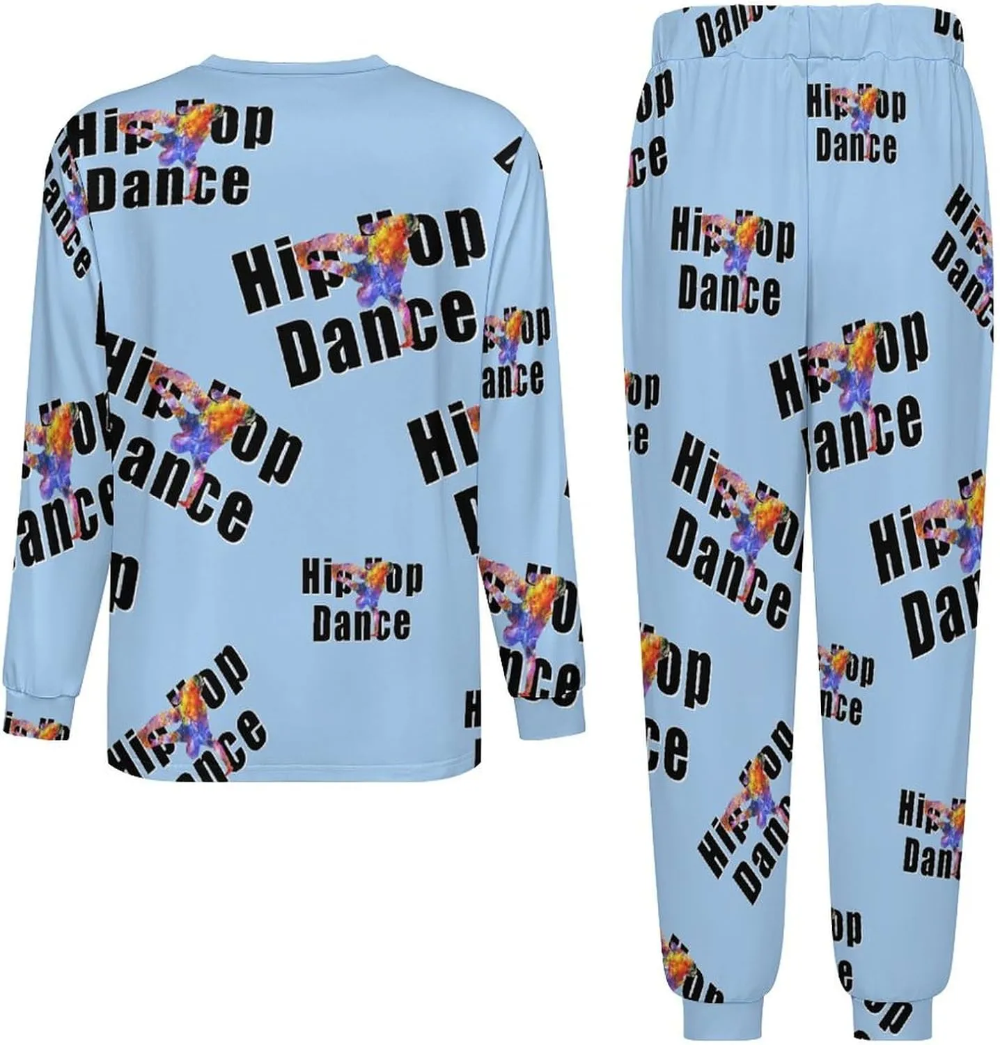 Hip Hop Dance Dancing Soft Mens Pajamas Set Round Neck Pullover Long Sleeve And Pants Loungewear 2 Piece Pjs Set