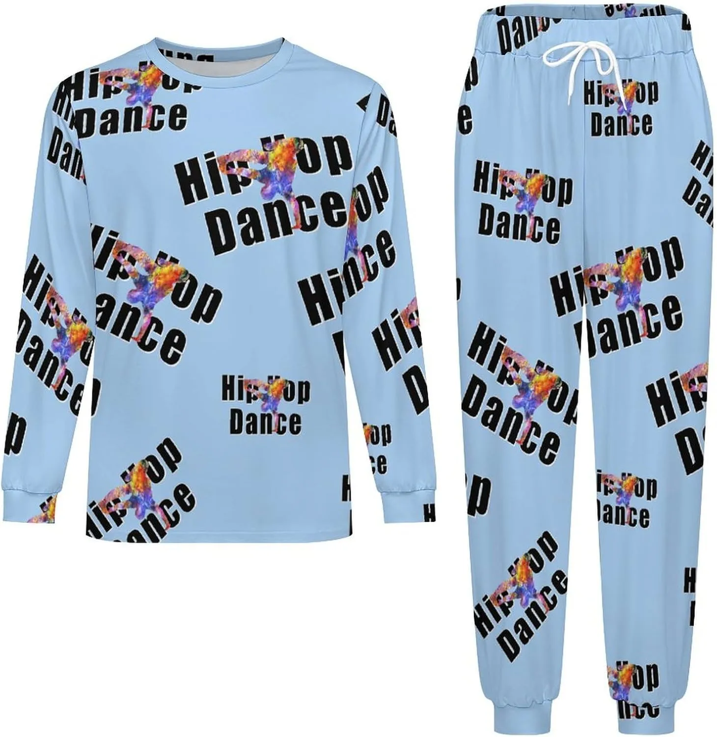 Hip Hop Dance Dancing Soft Mens Pajamas Set Round Neck Pullover Long Sleeve And Pants Loungewear 2 Piece Pjs Set