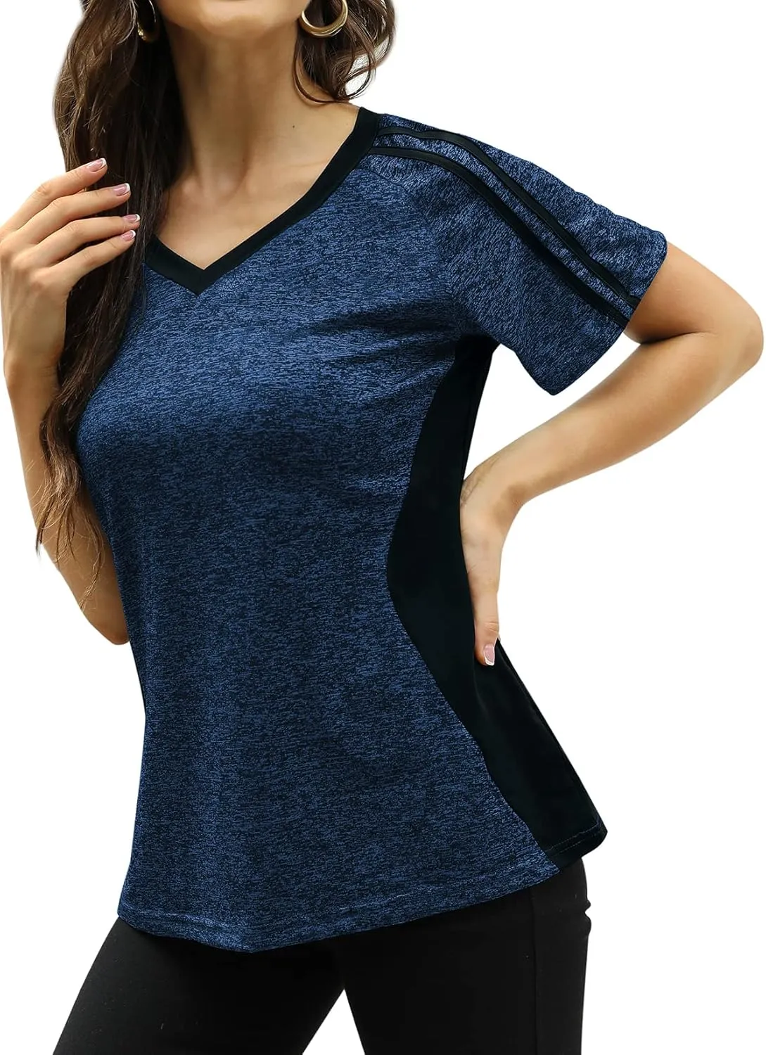 HOCOSIT Women's Workout Shirts Fast Dry Active Wear Yoga Top Sweat Wcking Clothes