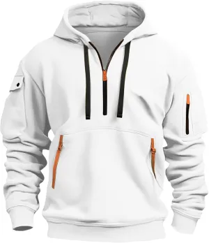Hoodies For Men Tactical Quarter Zip Pullover Casual Long Sleeve Running Sweatshirt Multiple Pockets Outdoors Hoodie