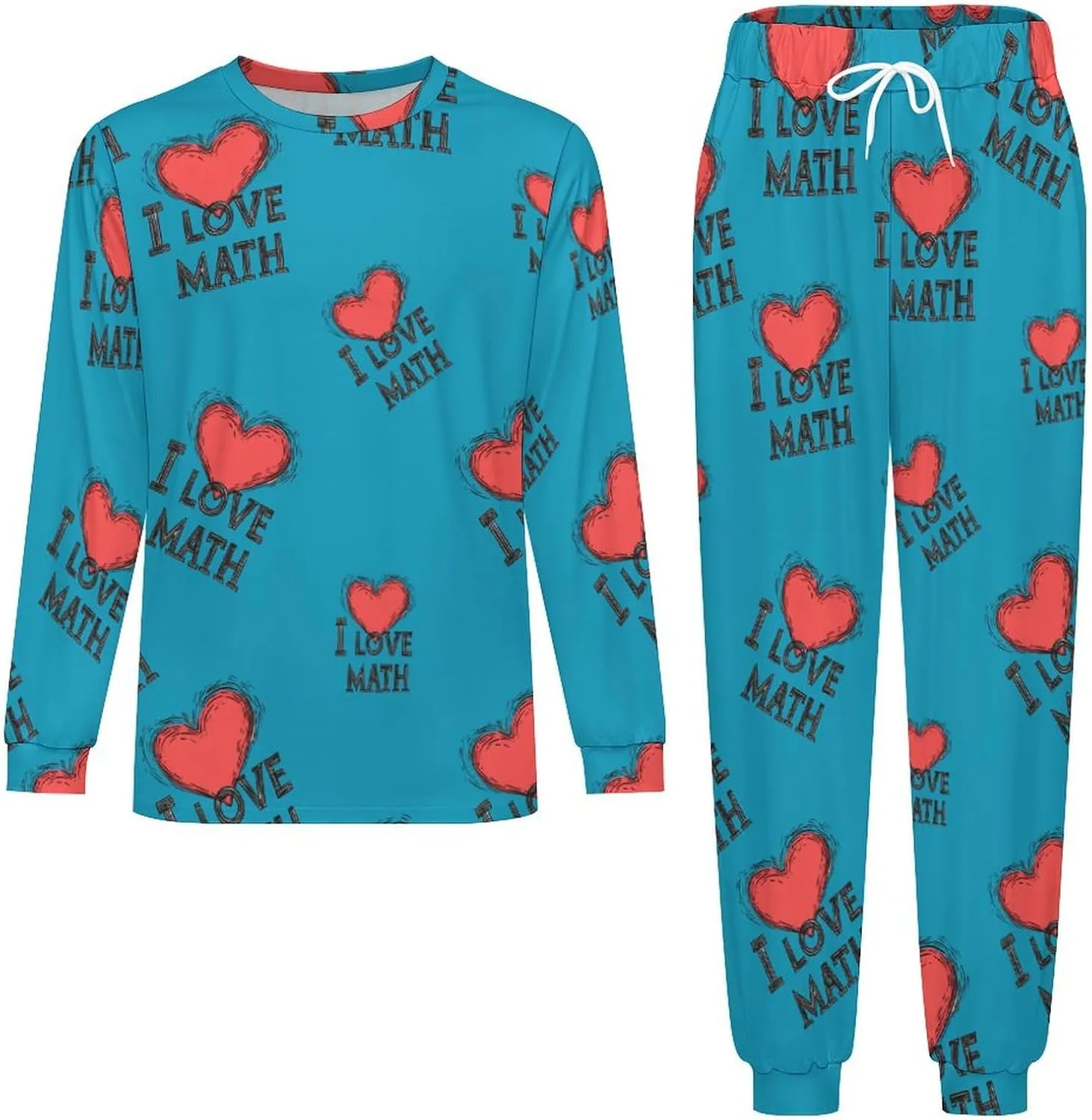 I Love Math Soft Mens Pajamas Set Round Neck Pullover Long Sleeve And Pants Loungewear 2 Piece Pjs Set