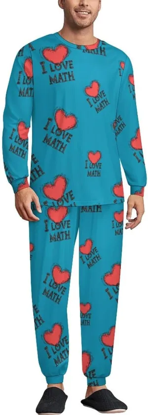 I Love Math Soft Mens Pajamas Set Round Neck Pullover Long Sleeve And Pants Loungewear 2 Piece Pjs Set