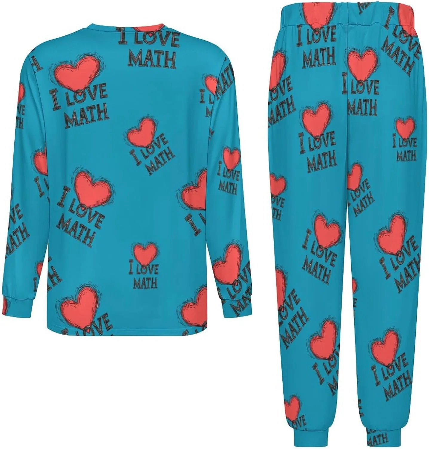 I Love Math Soft Mens Pajamas Set Round Neck Pullover Long Sleeve And Pants Loungewear 2 Piece Pjs Set