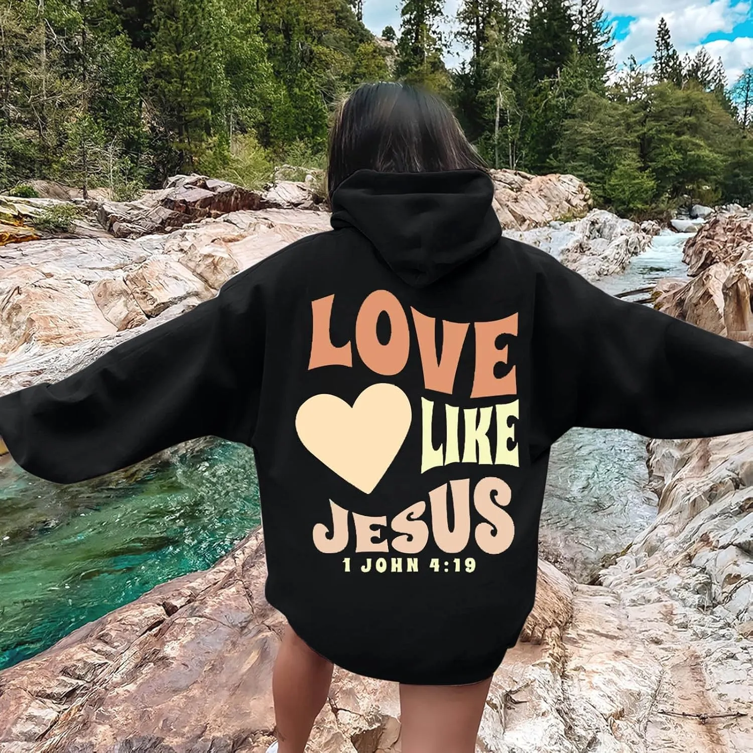 Jesus Loves You Hoodie Christian Faith Sweatshirts Gift for Women Men Oversized Long Sleeve Pullover Tops Y2K Streetwear